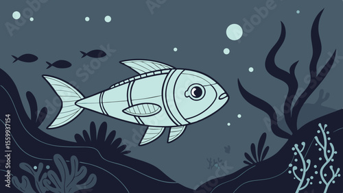 Holographic technology robotics bionic augmented Robotic fish swimming deep ocean with