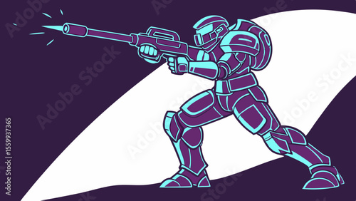 Virtual technology cybernetic high-tech bionic Battle robot dynamic pose with neon