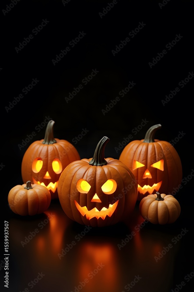 Fototapeta premium Minimalist Halloween Pumpkins on Black Background