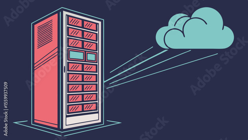 Concept design smart creative digital Cloud computing server tower metallic gradien