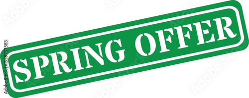 Green and white spring offer stamped label with rounded corners