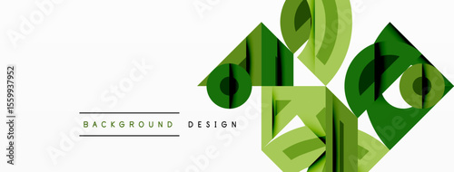 Abstract green shapes overlap, creating dynamic visual texture. Minimalist design features text background design. Light background enhances geometric forms.