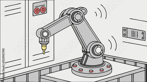 Data concept clean bionic robotics Industrial robotic arm with metallic shine