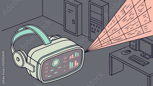 Cyber electronics futuristic advanced network Virtual reality headset projecting holographic