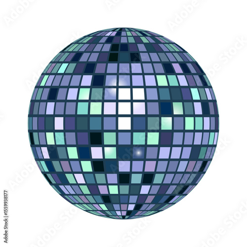 Shiny disco ball halftone photocopy stipple effect collage element with sparkling reflections isolated on white background for party and celebration theme