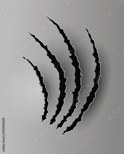 Bear or tiger claw mark. Scratches and torn traces of vector animal paw slashes. Hole in sheet of paper with torn edges. Vector illustration