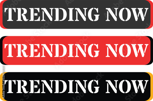 Trending now labels with bold white text on colored backgrounds