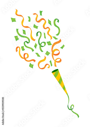 Party popper icon. Holiday popper cone with confetti, congratulate or celebrate element. Exploding cracker icon in flat design. Vector illustration isolated on white background