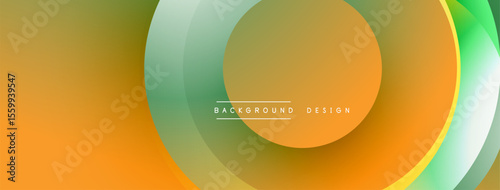 Abstract design features layered, translucent circles. Orange, green hues blend smoothly creating dynamic visual effect. Modern, minimalist style.