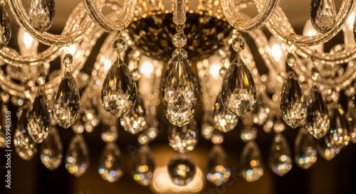 Elegant Crystal Chandelier Illuminating with Warm Light and Sparkle