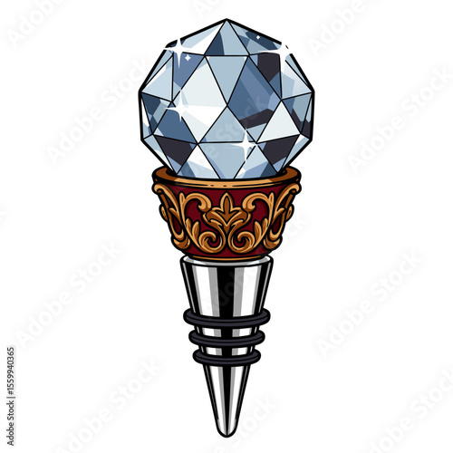 Decorative wine bottle stopper with a crystal top and ornate design  