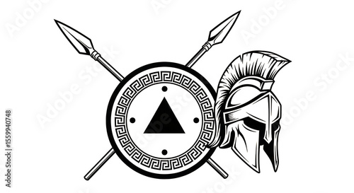 Spartan shield helmet spears greek design isolated on transparent background