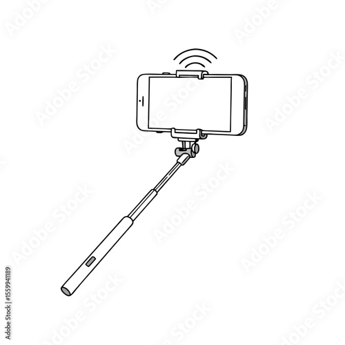 Selfie stick with smartphone for taking photos indoors  
