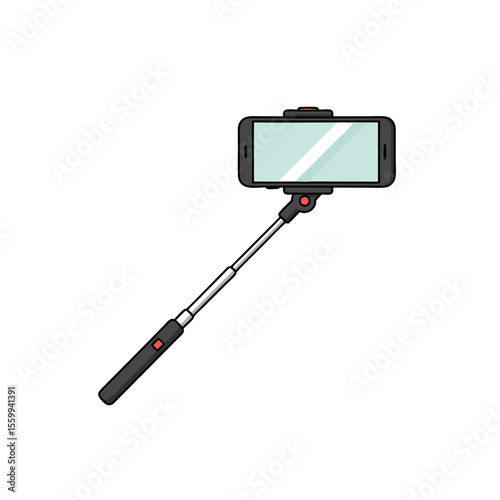 Selfie stick with smartphone in minimalist design and neutral colors  