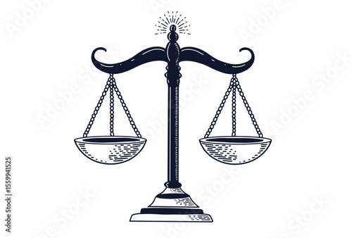 Scales of justice on white, hand drawn illustrations.	
