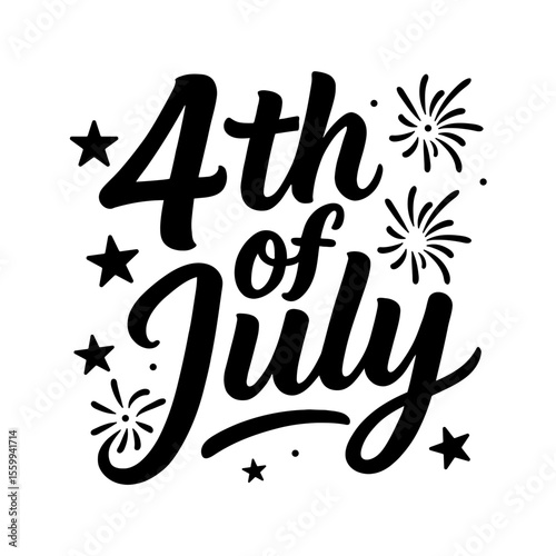 4th of July Celebration Typography Graphic Independence Day Stars and Fireworks Design