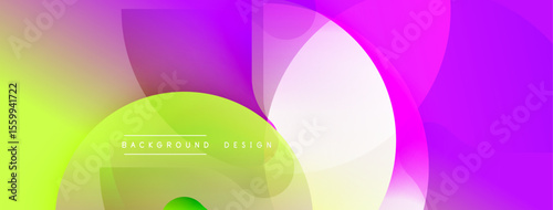 Abstract vibrant background. Overlapping circles create dynamic colorful composition. Gradient shades transition smoothly, offering modern aesthetic.