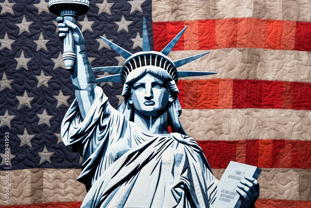 Obraz premium The lady liberty sculpture statue flag.