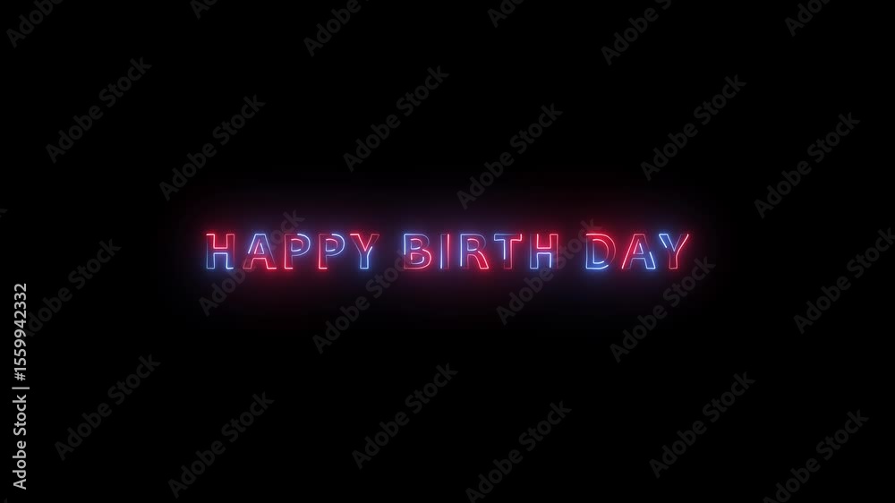 Glowing neon text animation of Happy Birthday. happy birthday neon animated background. Birthday party concept on black background. 4k vedio
