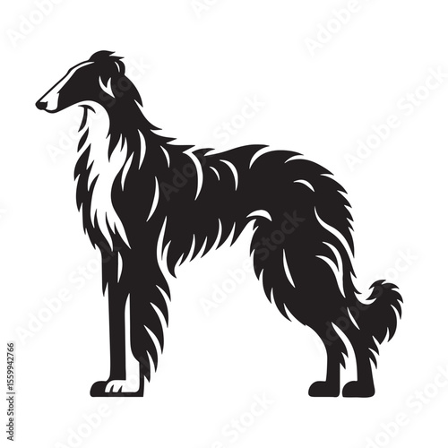 A refined Borzoi dog outline, reflecting its sophisticated disposition - Borzoi silhouette - Borzoi Vector - Silhouette of Borzoi - dog silhouette

