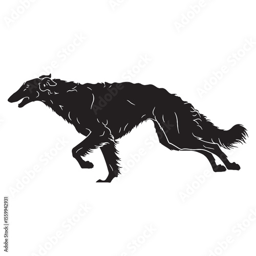 Featuring an elegant Borzoi canine illustration, showcasing its distinct form - Borzoi silhouette - Borzoi Vector - Silhouette of Borzoi - dog vector

