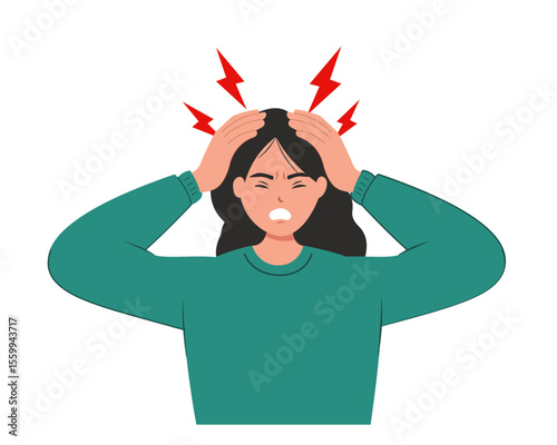 women hands on head suffering from headache stressed because pain and migraine vector illustration
