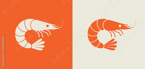 Shrimp Illustration on Orange and Light Gray Background
