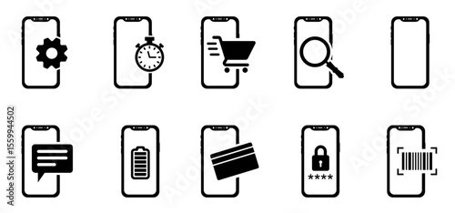 Mobile icons as mobile chat, mobile battery, mobile. vector. editable