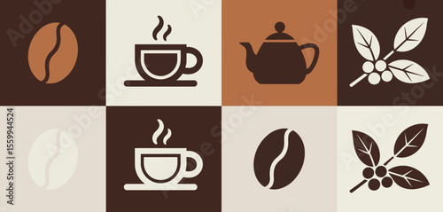 Coffee Icons Set in Flat Style