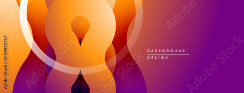 Abstract shapes blend orange, purple hues. Gradient layers create dynamic visual effect. Modern design element for backgrounds.