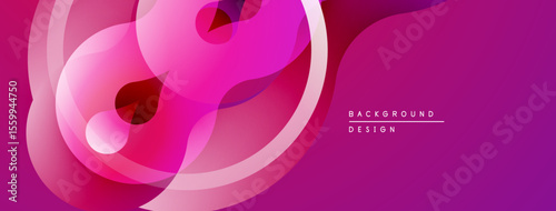 Abstract floral shapes overlap, creating vibrant pink gradients. Modern design emphasizes smooth curves, dynamic composition.