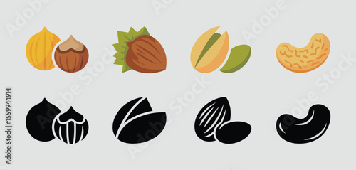 Collection of Various Nuts in Flat Design Style