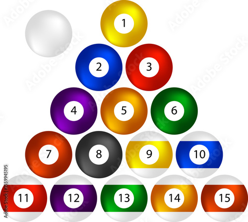Full Set Pool Balls & Cue Ball Vector - Billiards Game Design