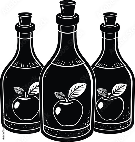Three bottles of apple cider vinegar illustration