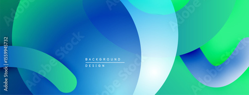 Abstract fluid shapes, vibrant blues, greens create dynamic background. Smooth gradients, overlapping forms suggest movement, depth.