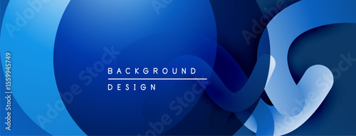 Abstract blue layers create dynamic background. Smooth shapes overlap, offering modern visual appeal. Gradient shades enhance depth.