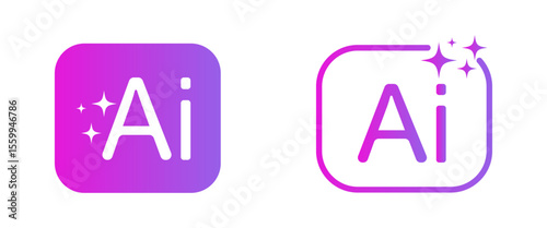 Set of ai icons, pink purple  artificial intelligence logo with stars