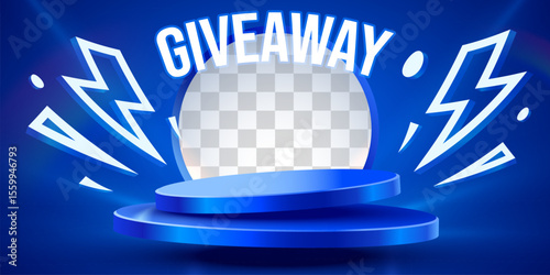 Giveaway winner announcement social media post template with podium and present boxes. Giveaway winner announcement. Vector illustration