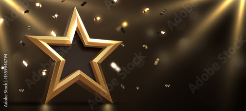 Golden winner star. Concept of victory, achievement, success, rewarding of winner. Vector illustration