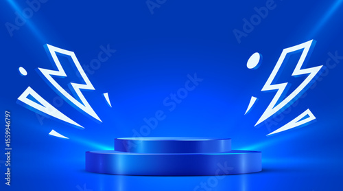 Flash Sale or mega sale banner. Colorful discount sale podium banner, neon pedestal. Vector illustration