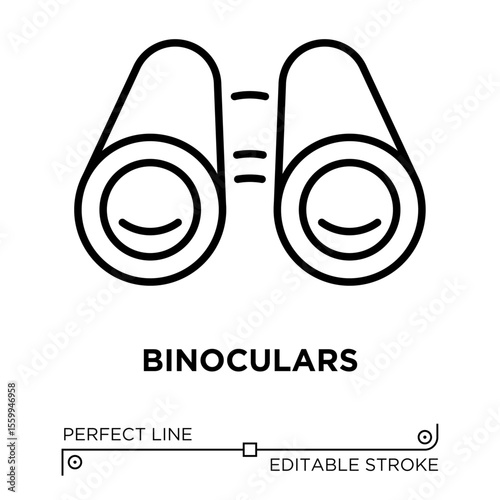 The line icon vector illustrates binoculars. The line icon is isolated on a transparent background and can be edited as needed