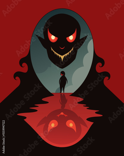 A reflection that seemed to whisper dark temptations and sinister suggestions luring them closer to its surface.. Vector illustration
