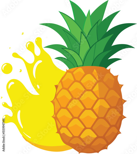 Fresh pineapple with juice splash illustration