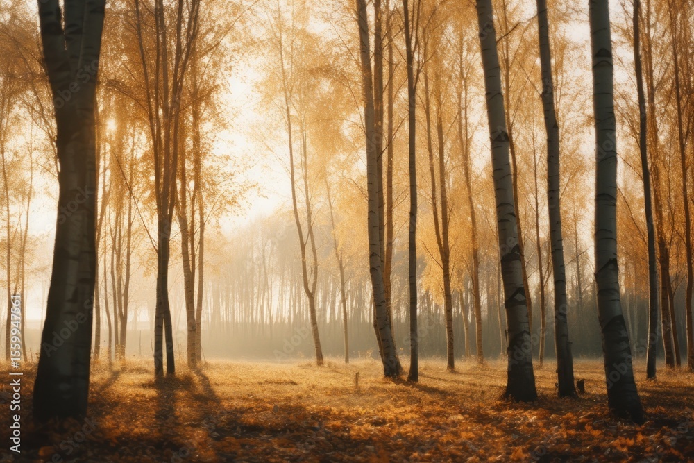 Fototapeta premium Fall trees autumn landscape sunlight.