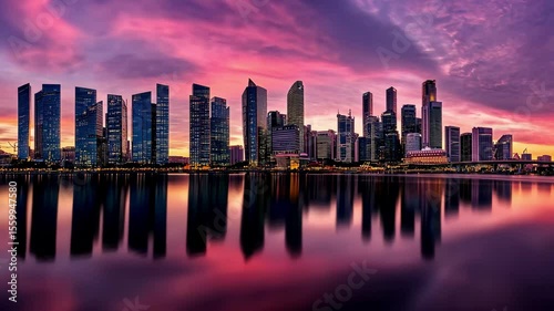 Wallpaper Mural Panoramic view of Singapore skyline at sunset with stunning reflections on the water, Singapore city skyline panoramic view Downtown financial district at sunset Torontodigital.ca