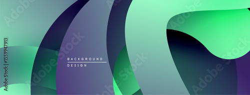 Abstract gradients overlap, creating dynamic visual flow. Purple, teal, green hues blend smoothly. Modern design element.
