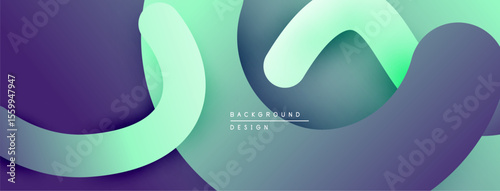 Abstract flowing ribbons, purple green gradients. Modern design, smooth curves create dynamic visual texture. Minimalist aesthetic.