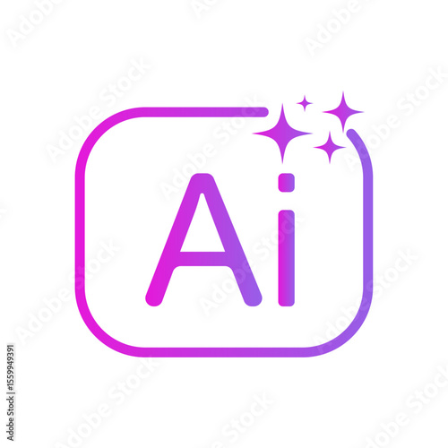 Artificial intelligence AI purple icon with magic stars, AI technology concept app logo vector icon