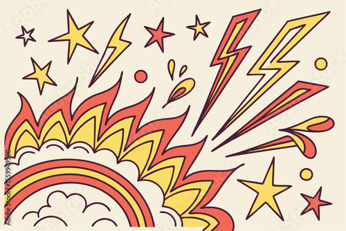 Fiery Vibrant Colorful Dynamic Hand-Drawn Explosion Illustration