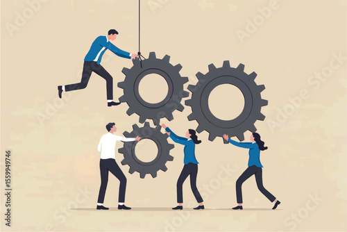 Teamwork and collaboration with gears isolated on transparent background